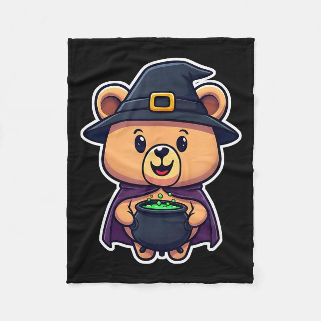Cobertor De Velo Traje de Bruxa Chibi de Halloween Urso Com Caldeir (Frente)