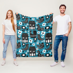 Cobertor De Velo Travesseiro decorativo Azul Folk Bird