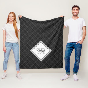Cobertor De Velo Trendy Black White Tartan Personalize Monograma