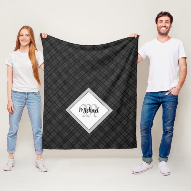 Cobertor De Velo Trendy Black White Tartan Personalize Monograma (In Situ)