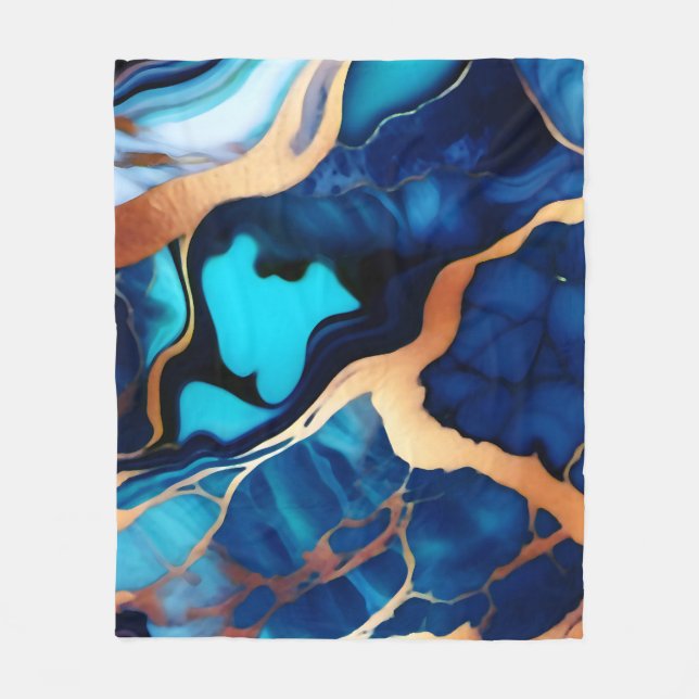 Cobertor De Velo Trendy Blue Dourado mármore azul amarelo (Frente)