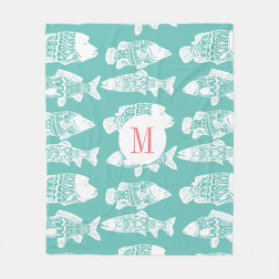 Cobertor De Velo Trendy Coastal White Floral Fish Monograma