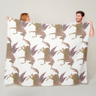 Cobertor De Velo Trendy Dourada Glitter Sparkle Unicorn Pegasus Hor