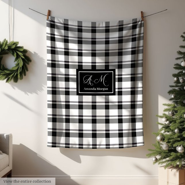 Cobertor De Velo Trendy Monochrome Checkered Blanket Custom Name (Trendy Monochrome Checkerred Blanket Custom Name Gift)