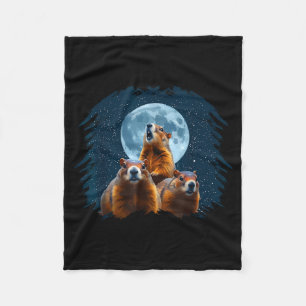 Cobertor De Velo Três Cabeças de Marmota e Lua Feliz Dia da Marmota