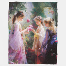 Cobertor De Velo Três garotas brincando num jardim