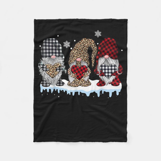 Cobertor De Velo Três Gnomos Na Xadrez De Leopard Buffalo No Natal (Frente)