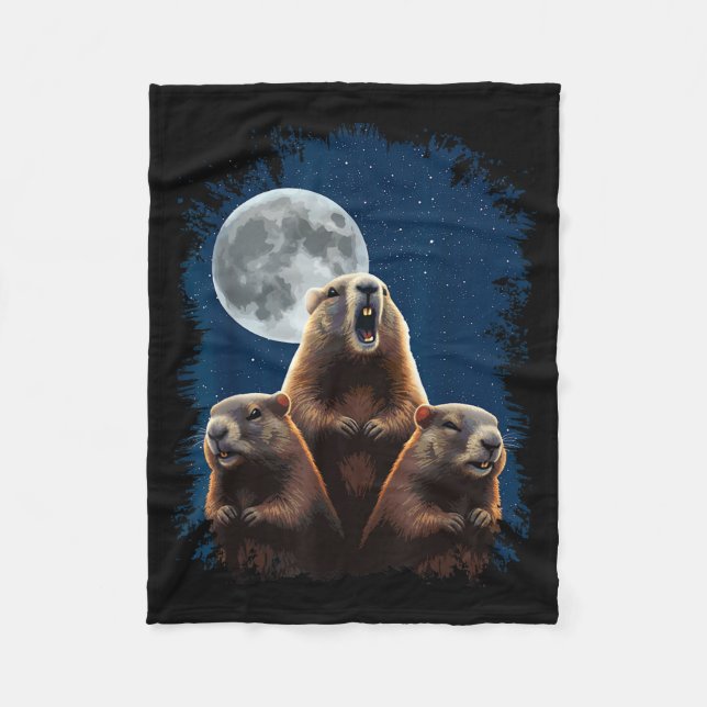 Cobertor De Velo Três Marmotas E Uma Lua Divertido Dia Da Marmota  (Frente)