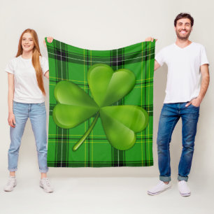 Cobertor De Velo Trevo Verde Brilhante de 3 folhas na Xadrez Tartan