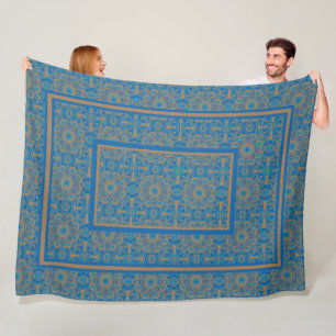 cobertor de velo tribal azul e cobre