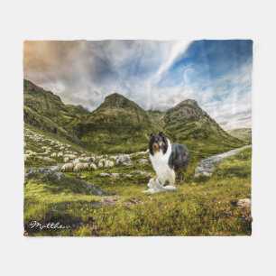 Cobertor De Velo Tricolor Collie w. Lamb and Sheep - Personalizado