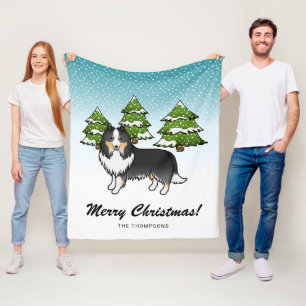 Cobertor De Velo Tricolor Sheltie Cartoon Dog No Inverno E No Texto