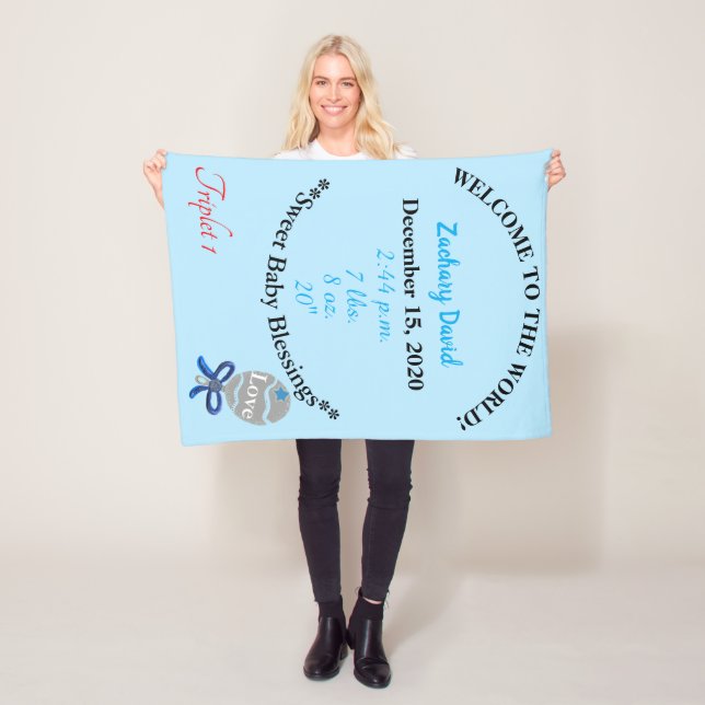 Cobertor De Velo Triplet Baby Boy Personalizado Flórida (In Situ)