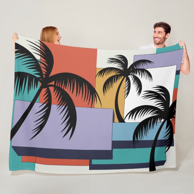 Cobertor De Velo Tropical Palms on Geometric Sunset Background (In Situ)