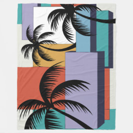 Cobertor De Velo Tropical Palms on Geometric Sunset Background