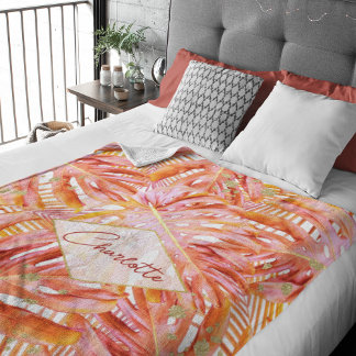 Cobertor De Velo Tropical Terracotta Monstera Leaf Pattern Moderna