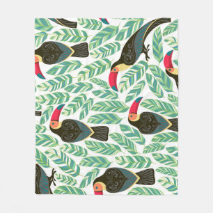 Cobertor De Velo Tucanos, folhas tropicais, padrão decorativo.