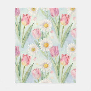 Cobertor De Velo Tulipa Rosa Margarida Aquarela Padrão Primavera