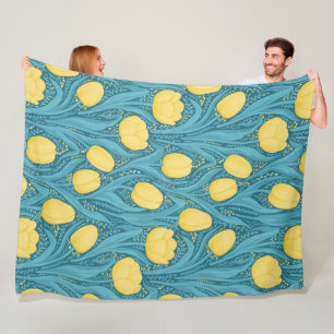 Cobertor De Velo Tulipas em azul e amarelo
