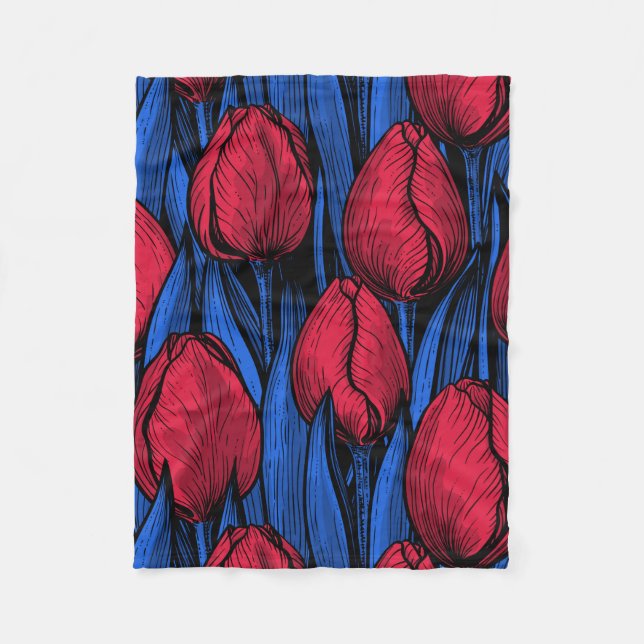 Cobertor De Velo Tulipas em vermelho e azul (Frente)