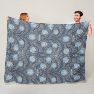 Cobertor De Velo Tulipas Retro Nouveau em azul e estanho