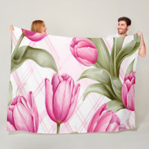 Tulipas Rosa e Floral Xadrez Primavera