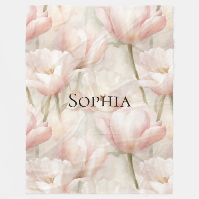 Cobertor De Velo Tulipas Rosa Esbranquiçadas Floral (Frente)