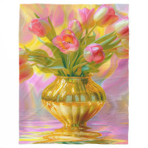 Tulipas Rosa Vibrantes em Vase Ouro