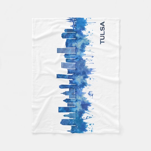Cobertor De Velo Tulsa Oklahoma Skyline Blue (Frente)