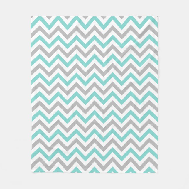 Cobertor De Velo Turquesa, Cinza, Padrão De Grande Chevron ZigZag (Frente)