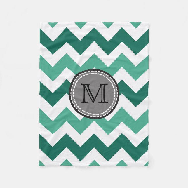 Cobertor De Velo Turquesa e Mint Chevron Zigzag Monograma (Frente)