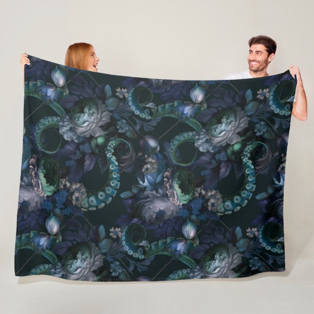 Cobertor De Velo Turquesa Gótica Cthulhu Tentáculo Com Flores (In Situ)