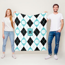 Cobertor De Velo turquesa preto-branco basquete temático argyle