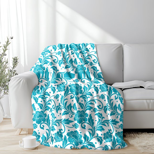 Cobertor De Velo Turquoise and White Floral Damask Pattern (Criador carregado)