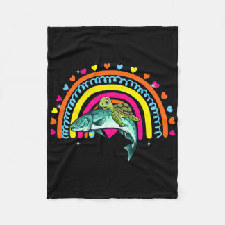 Cobertor De Velo Turtle Riding Salmon Fish Funny Animal Lover Rainb