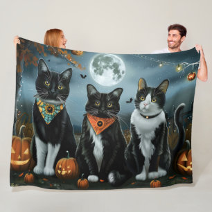 Cobertor De Velo Tuxedo Cat Halloween Spooky
