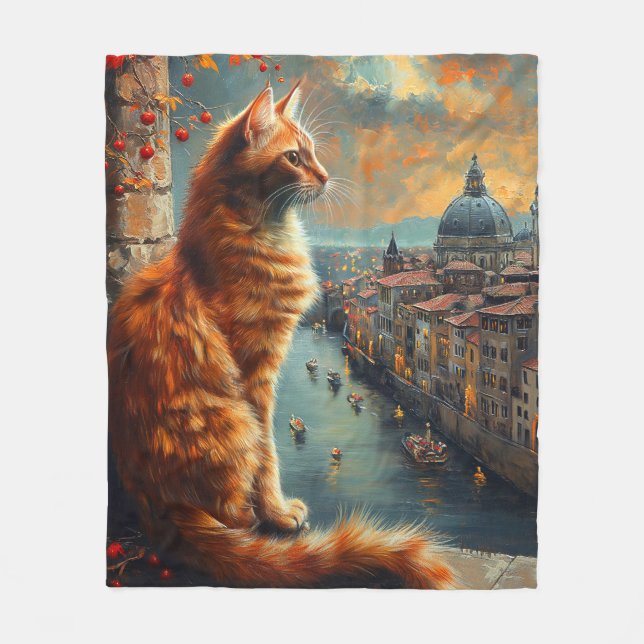 Cobertor De Velo Twilight in Venice | Ginger Cat on a Canal (Frente)