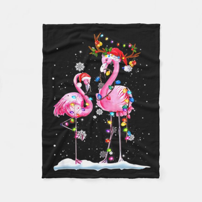 Cobertor De Velo Two Flamingo With Santa Hat And Lights Merry Chris (Frente)