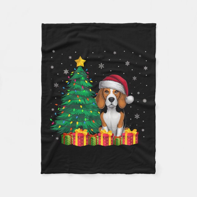 Cobertor De Velo Ugle Beagle Papai Noel Luzes de Natal Cachorro X (Frente)