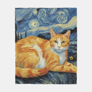 Cobertor De Velo Um gato na noite estrelada