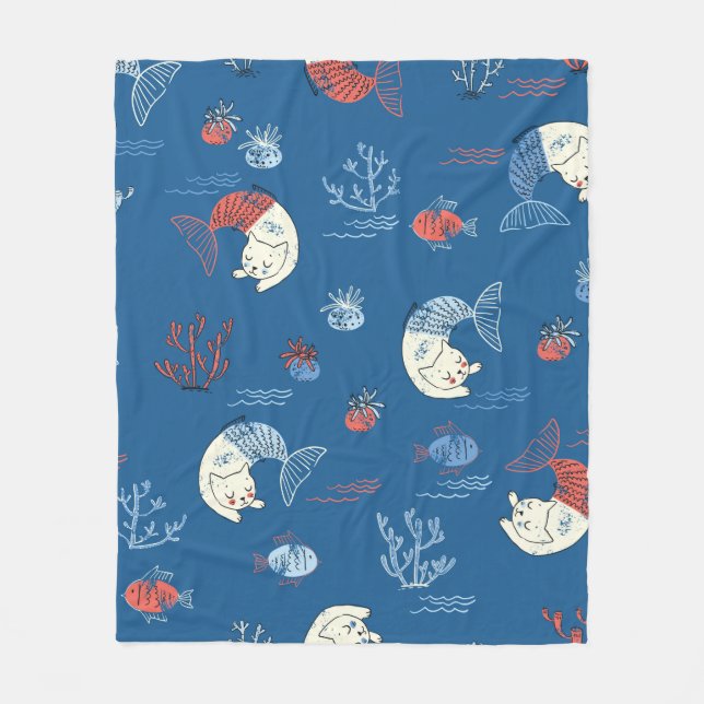 Cobertor De Velo Um lindo pequeno gato, sereia, padrão perfeito. Te (Frente)