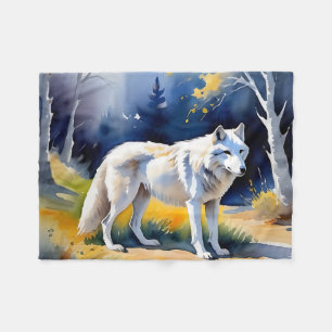 Cobertor De Velo Um lobo numa pintura de aquarela florestal