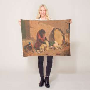 Cobertor De Velo Um Macaco E Um Cachorro Com Um Grande Tambourino