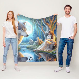 Cobertor De Velo Um momento sereno entre índio nativo e lobo