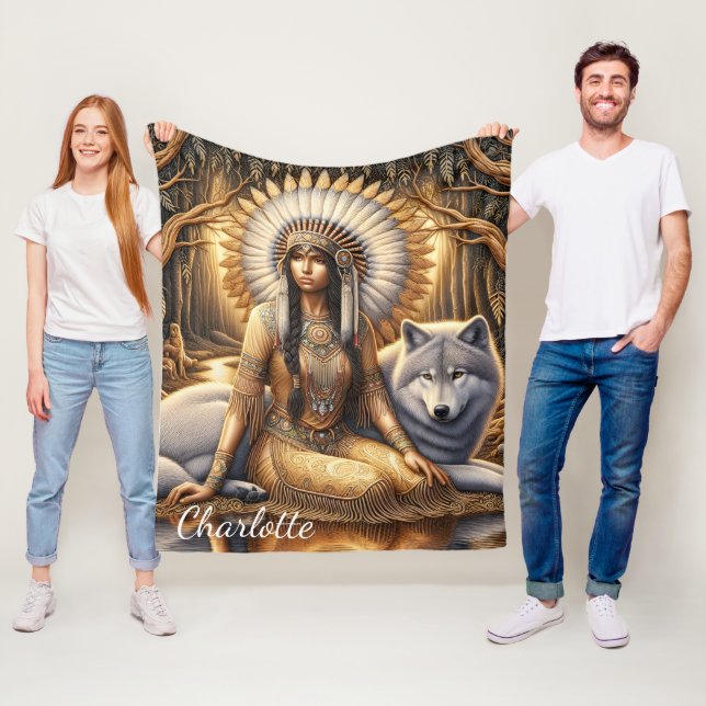 Cobertor De Velo Uma índia nativa compartilha laços com um lobo (In Situ)