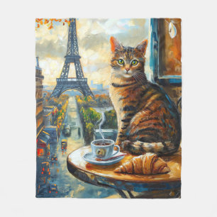 Cobertor De Velo Uma Manhã em Paris Gato Malhado em um Café