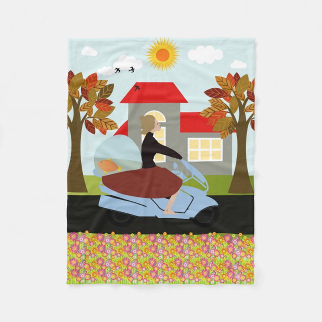 Cobertor De Velo Uma mulher numa moto (Frente)