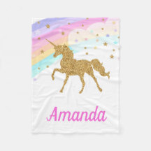 Unicorn Fleece Blanket, rosa e Dourado