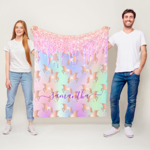 Cobertor De Velo Unicorn glitter goteja nome cor-de-rosa script hol