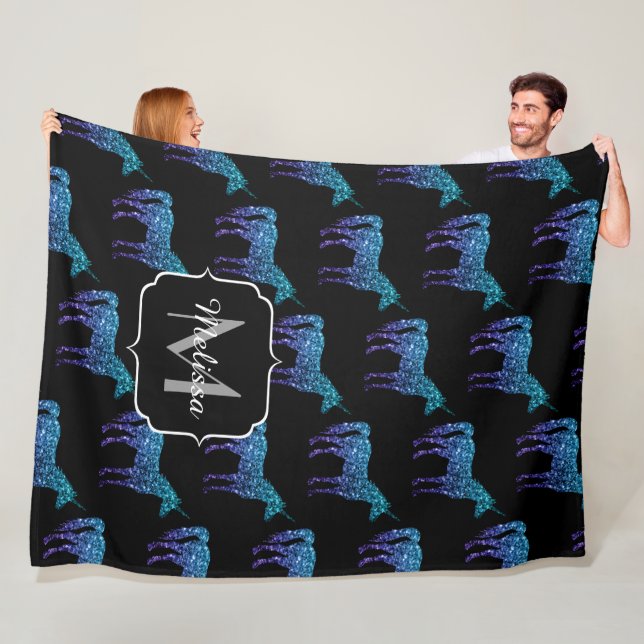 Cobertor De Velo Unicorn Sparkles aqua Blue ombre Standard Monogram (In Situ)